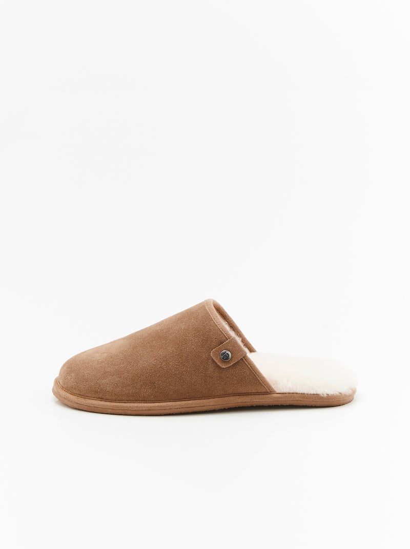 Chaussons Thermolactyl dessus croûte de cuir - Damart Marron - Kiabi