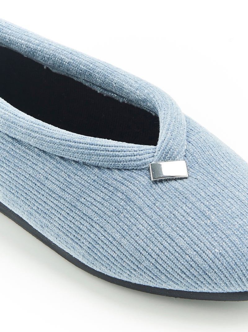 Chaussons velours côtelé brillant - Damart Bleu - Kiabi