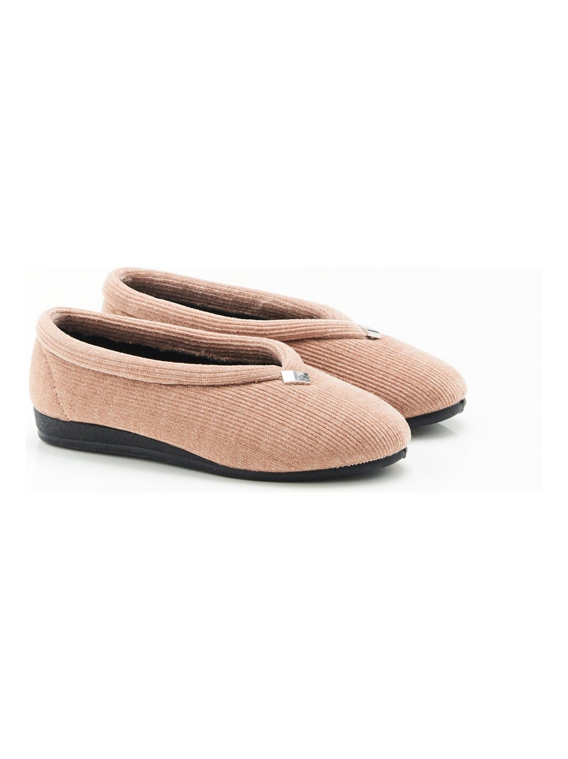 Chaussons velours côtelé brillant - Damart Taupe - Kiabi