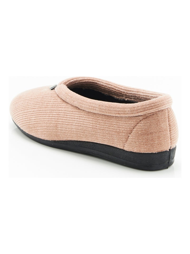 Chaussons velours côtelé brillant - Damart Taupe - Kiabi