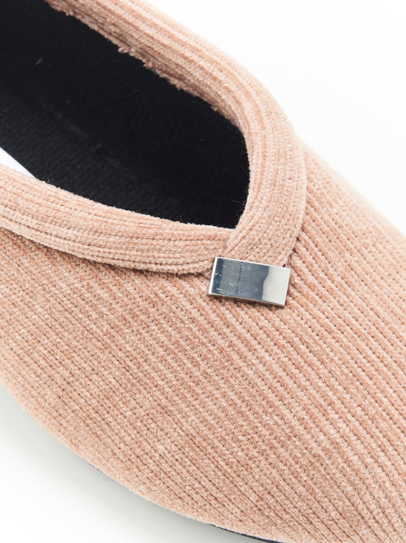 Chaussons velours côtelé brillant - Damart Taupe - Kiabi