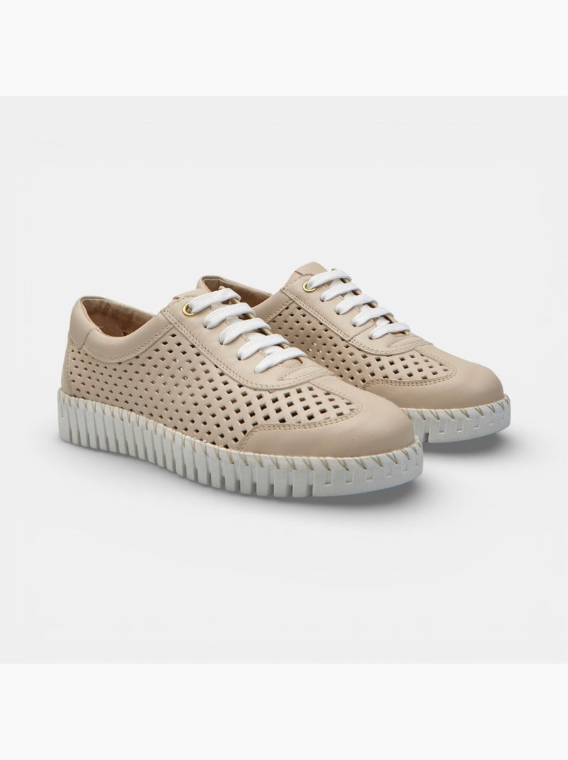 Chaussure à lacets en cuir ajouré Bata Beige - Kiabi