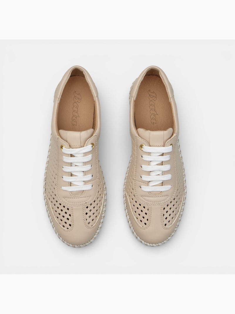 Chaussure à lacets en cuir ajouré Bata Beige - Kiabi