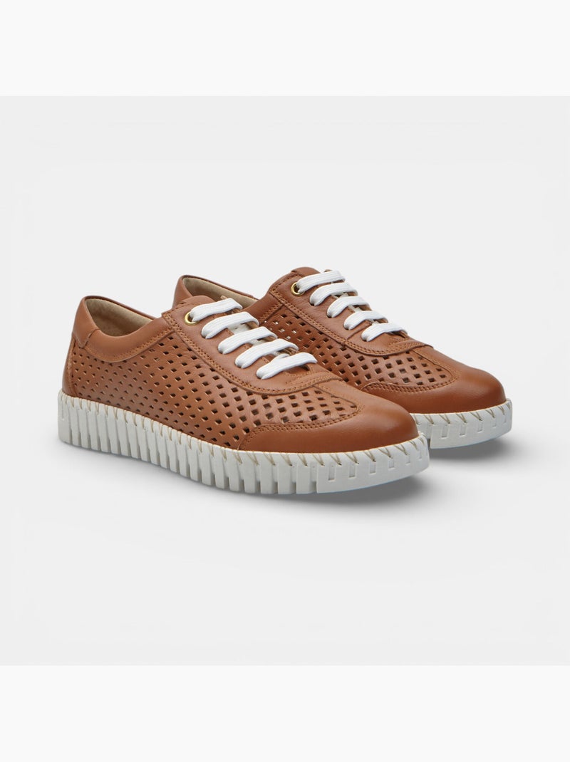 Chaussure à lacets en cuir ajouré Bata Marron - Kiabi