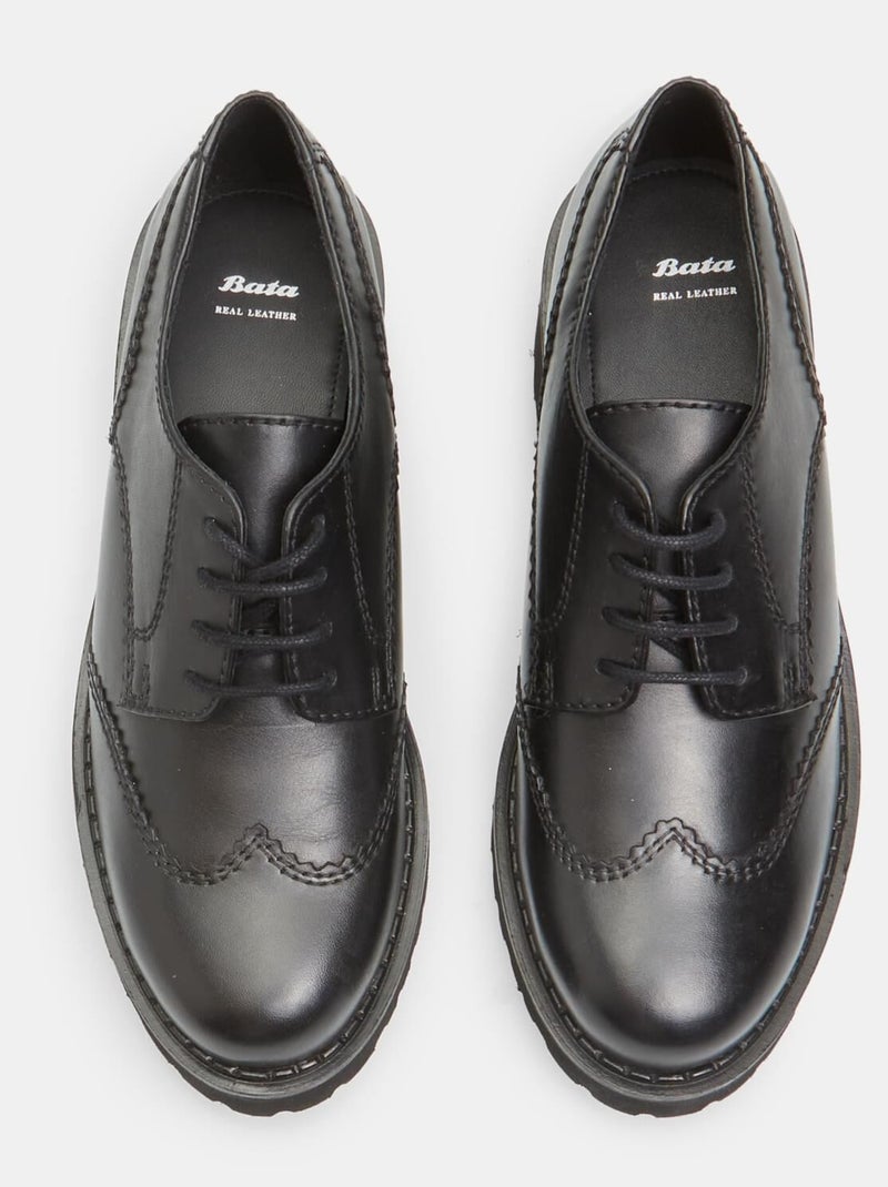 Chaussure à lacets en cuir avec talon de 4,5 cm BATA Noir - Kiabi