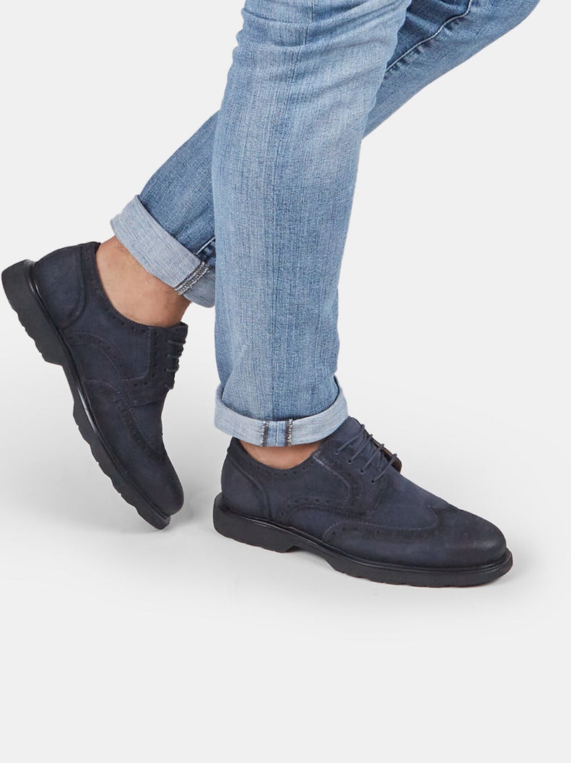 Chaussures à lacets en cuir velours BATA Bleu - Kiabi