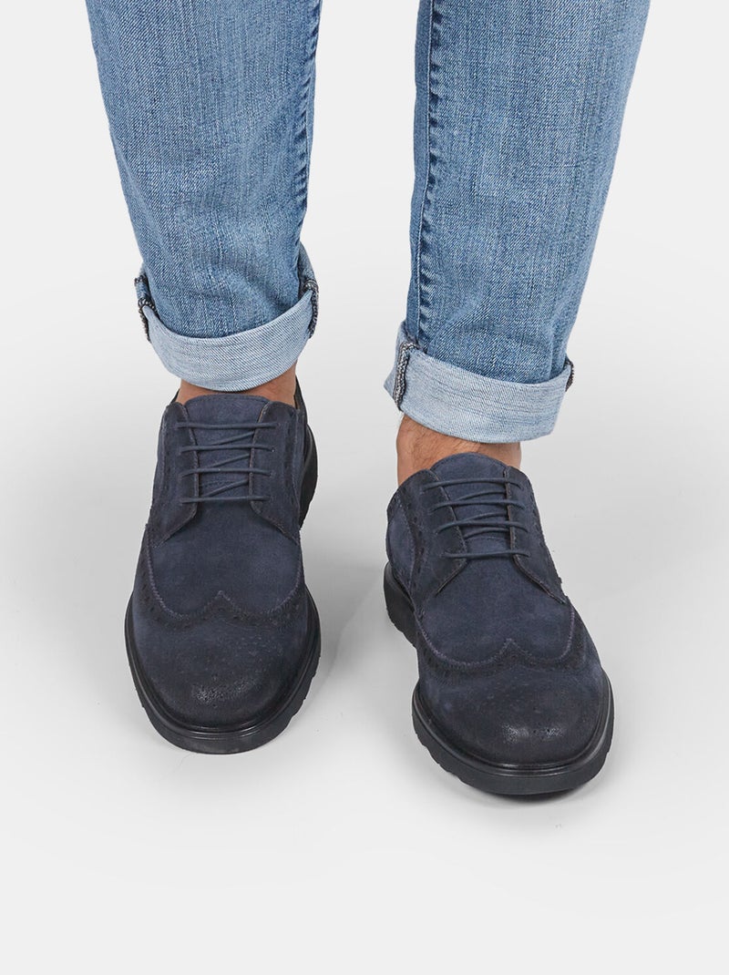 Chaussures à lacets en cuir velours BATA Bleu - Kiabi