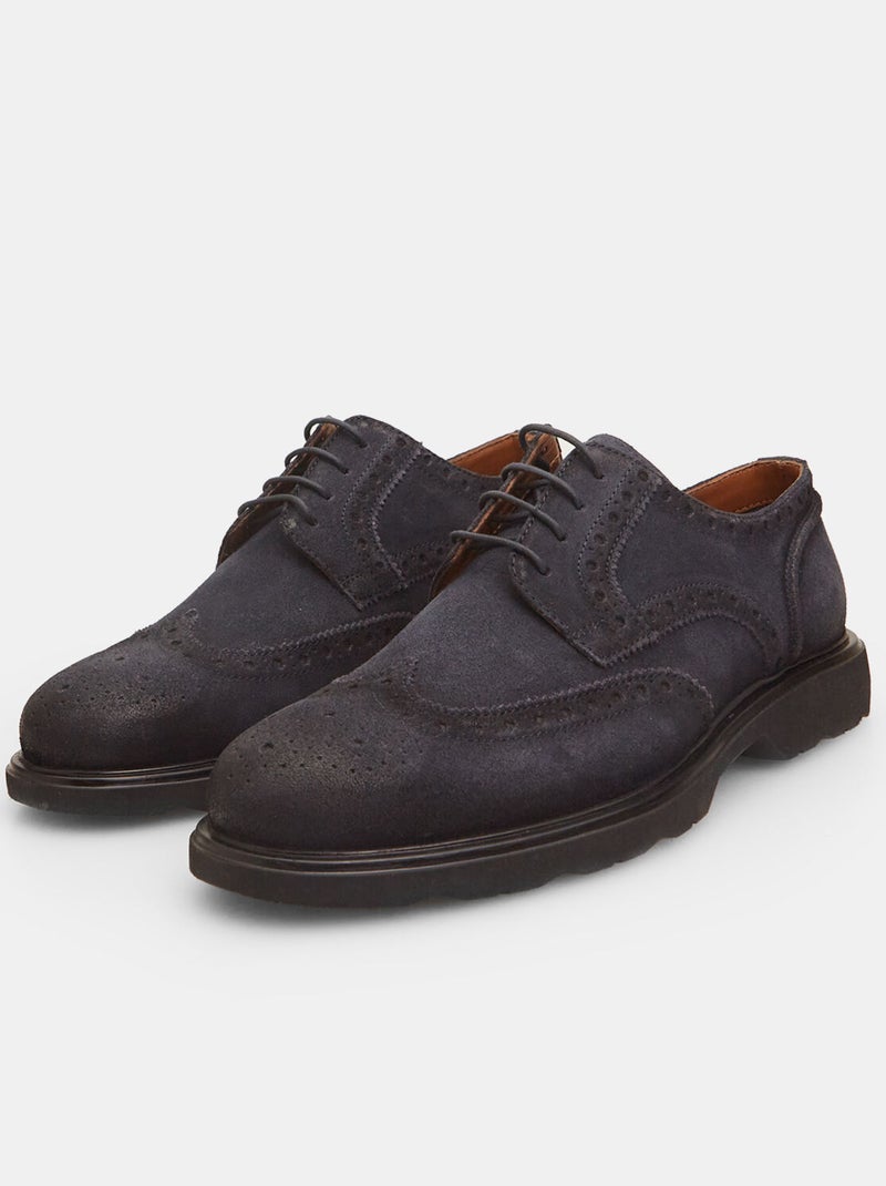 Chaussures à lacets en cuir velours BATA Bleu - Kiabi