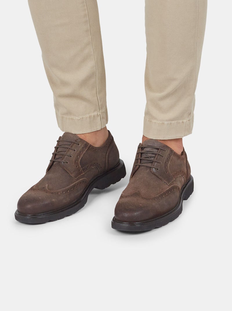 Chaussures à lacets en cuir velours BATA Marron - Kiabi