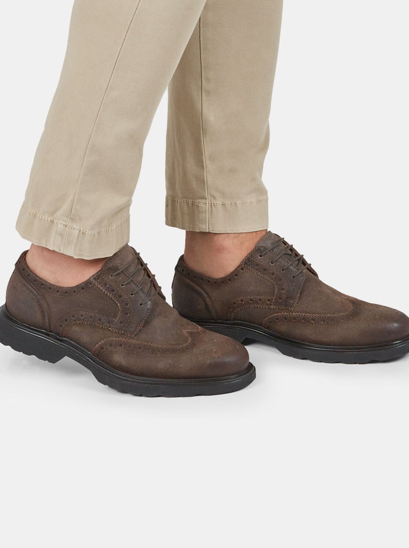 Chaussures à lacets en cuir velours BATA Marron - Kiabi