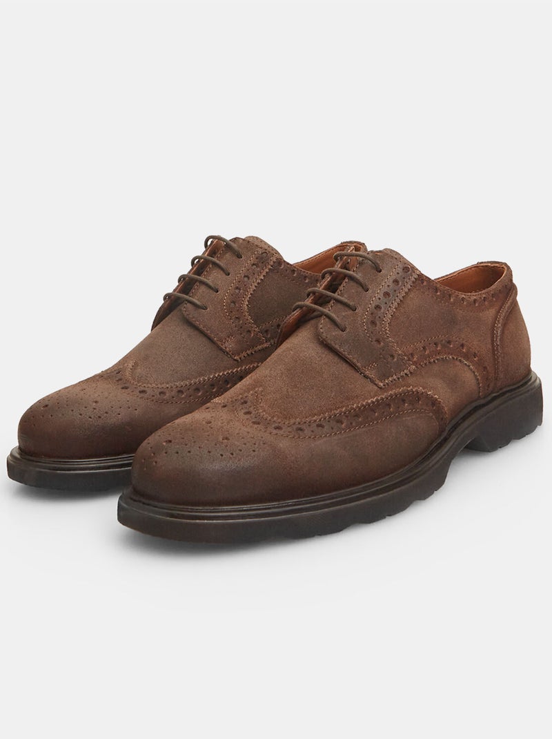Chaussures à lacets en cuir velours BATA Marron - Kiabi