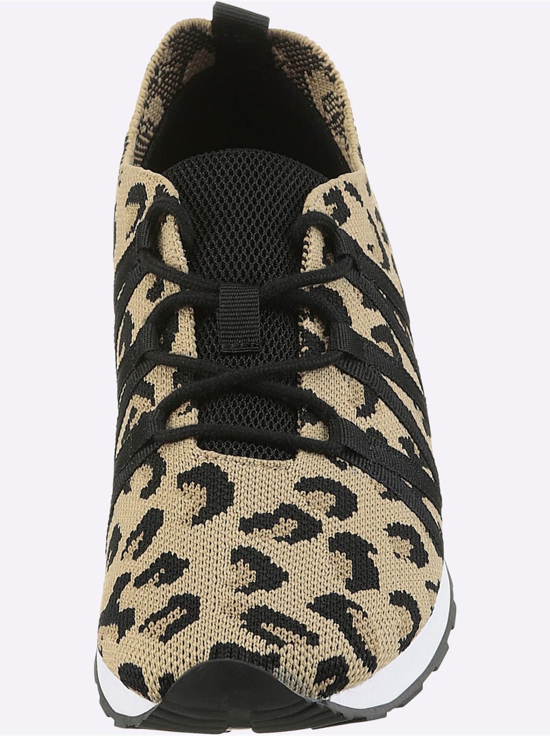 Chaussures à lacets en textile élastique avec motifs animaliers - Taille standard - Helline Noir Marron - Kiabi