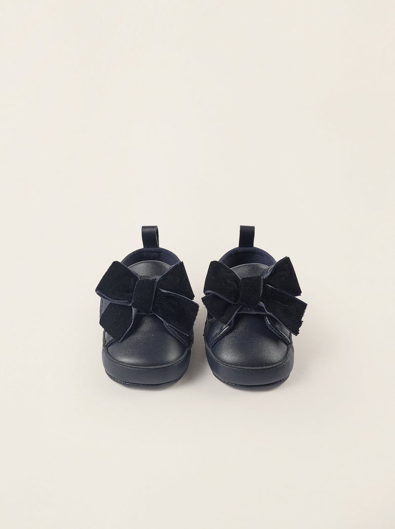 Chaussures avec Bride à Scratch et Nœud En Velours Bleu foncé - Kiabi