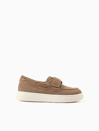Chaussures bateau en suède avec fermeture à scratch