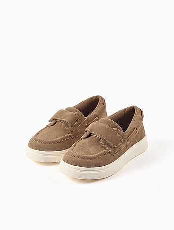 Chaussures bateau en suède avec fermeture à scratch