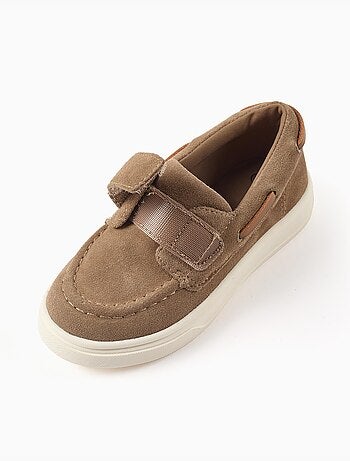 Chaussures bateau en suède avec fermeture à scratch
