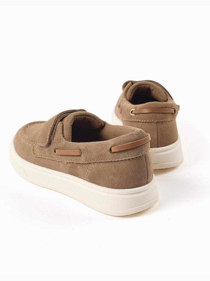 Chaussures bateau en suède avec fermeture à scratch Camel - Kiabi