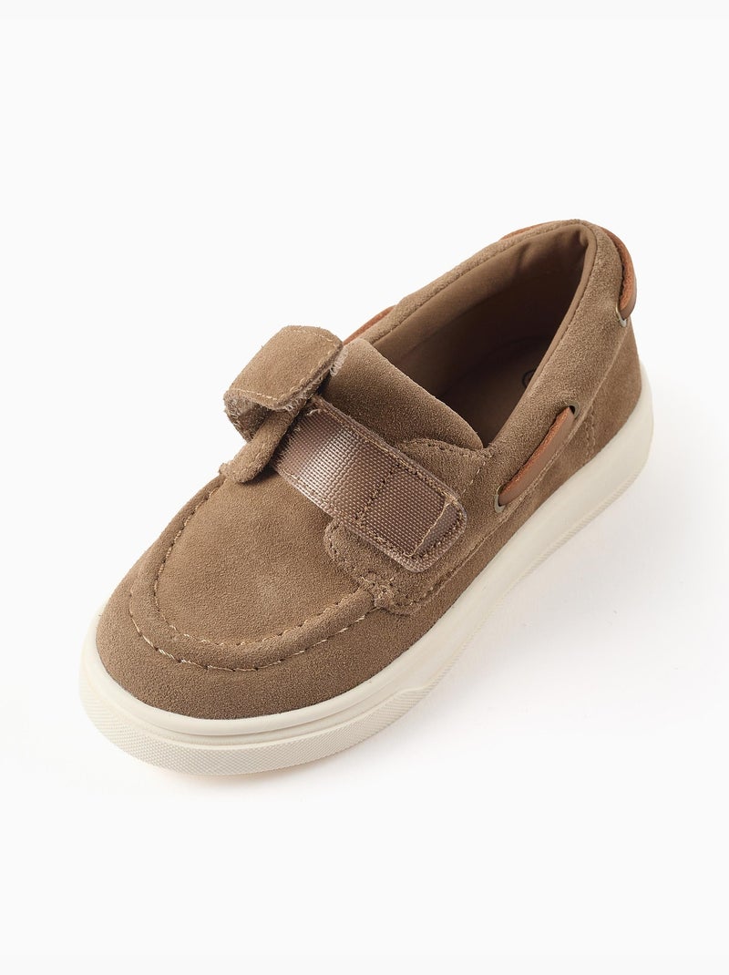 Chaussures bateau en suède avec fermeture à scratch Camel - Kiabi