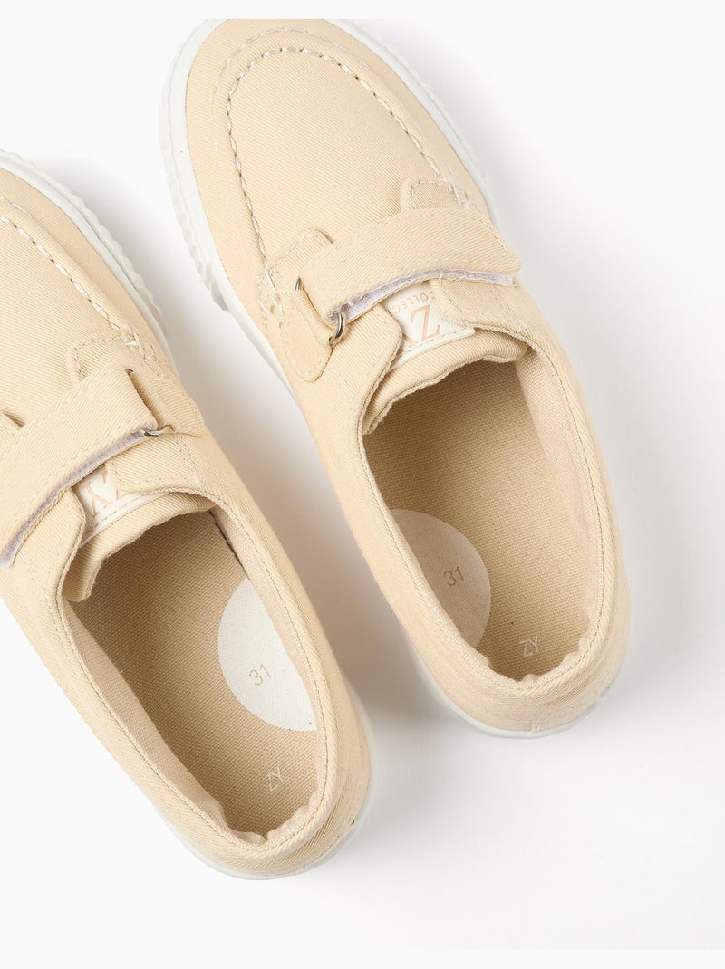 Chaussures bateau en toile avec bride à scratch Beige foncé - Kiabi
