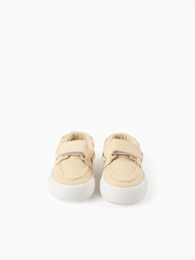 Chaussures bateau en toile avec bride à scratch Beige foncé - Kiabi