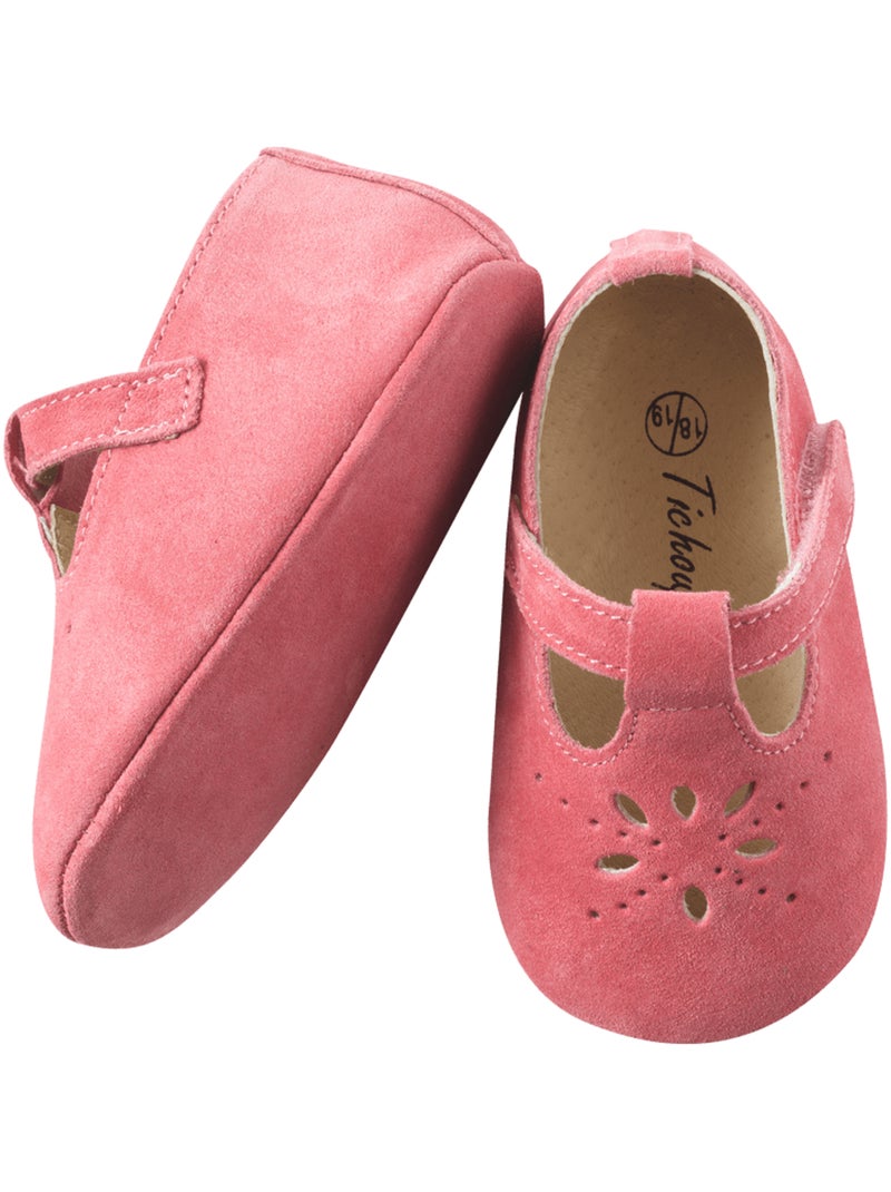 Chaussures bébé cuir souple Salomé Rose framboise - Kiabi