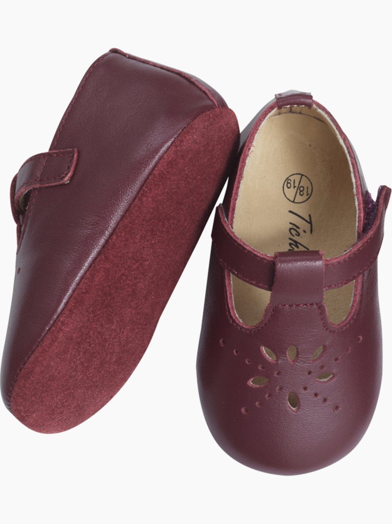 Chaussures bébé cuir souple Salomé Rouge bordeaux - Kiabi