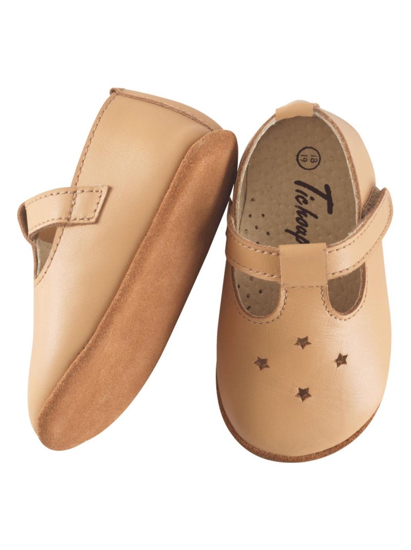 Chaussures bébé cuir souple Star Marron clair - Kiabi
