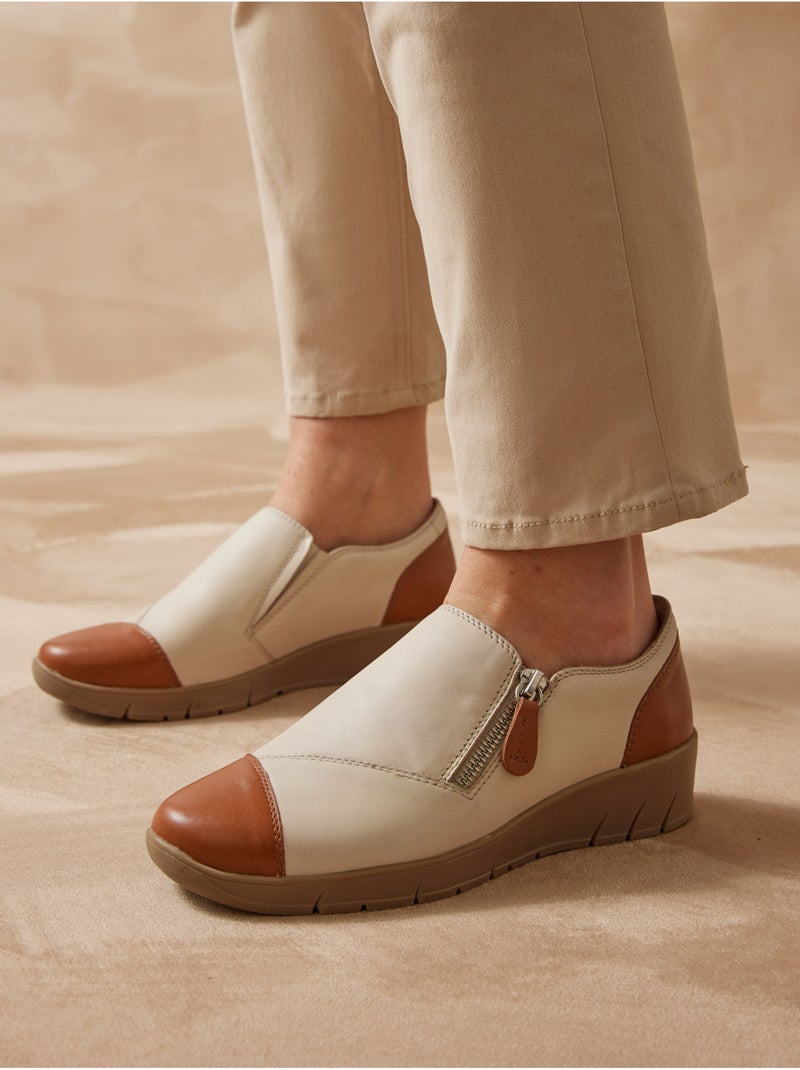 Chaussures confort zippées et élastiquée - PEDICONFORT Beige - Kiabi