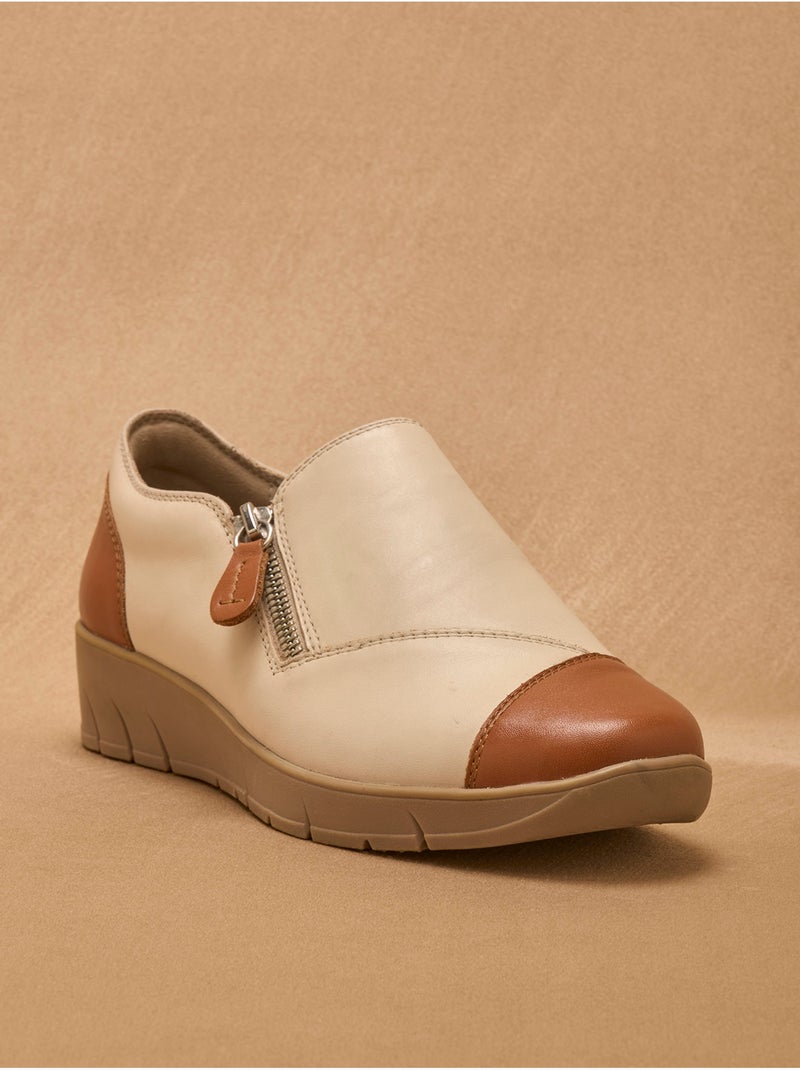 Chaussures confort zippées et élastiquée - PEDICONFORT Beige - Kiabi