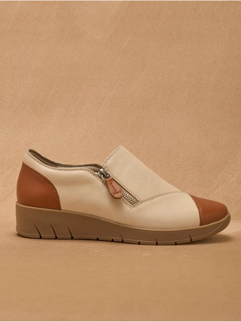 Chaussures confort zippées et élastiquée - PEDICONFORT Beige - Kiabi