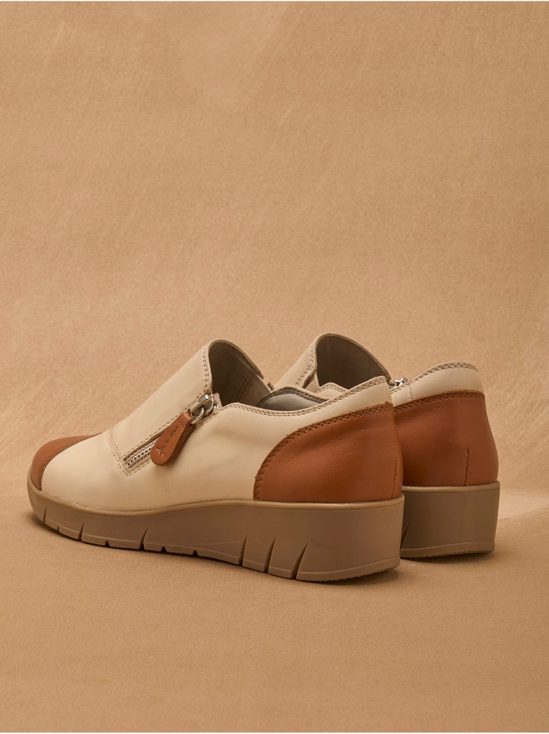 Chaussures confort zippées et élastiquée - PEDICONFORT Beige - Kiabi