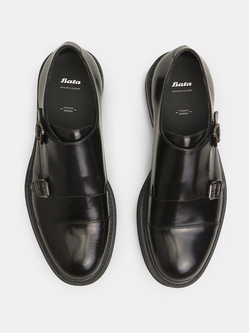 Chaussures élégantes en cuir avec doubles boucles BATA Noir - Kiabi