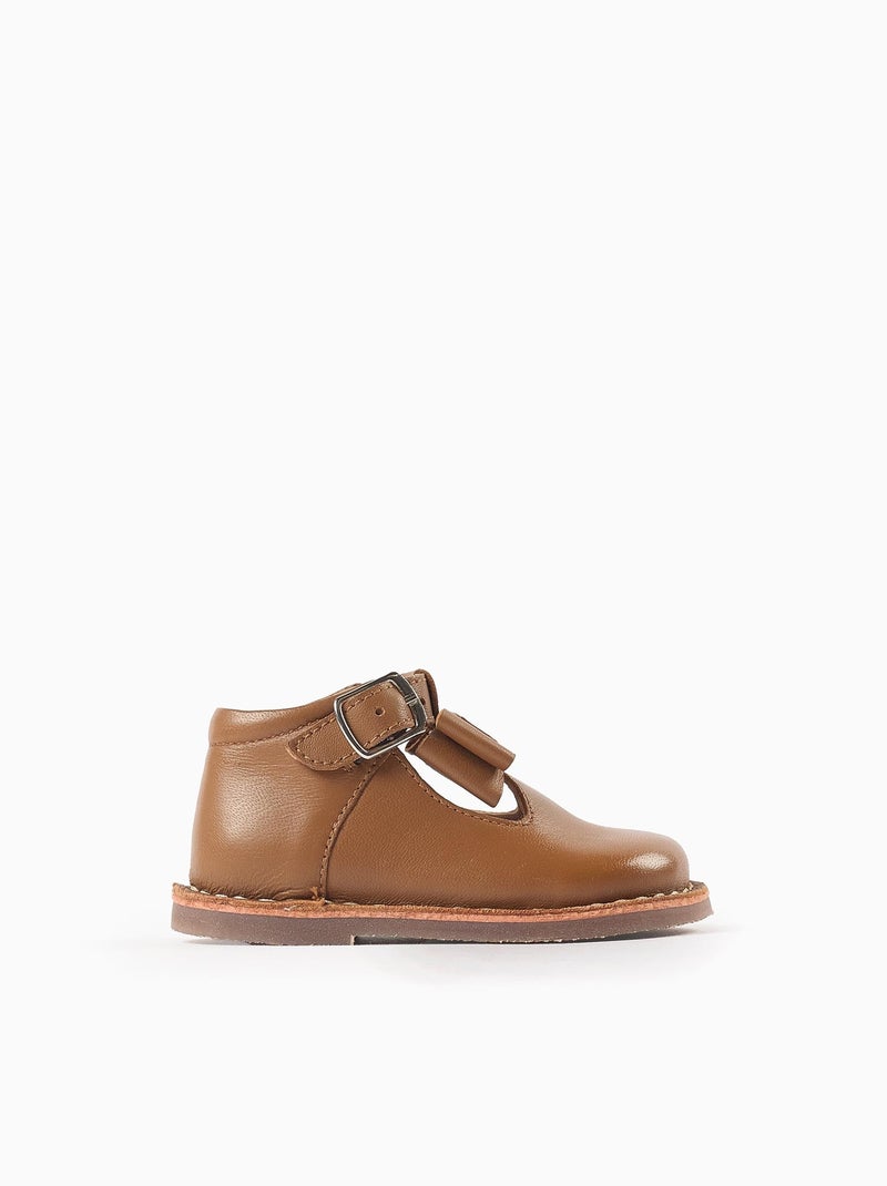 Chaussures en Cuir avec Nœud Mary Jane Beige foncé - Kiabi