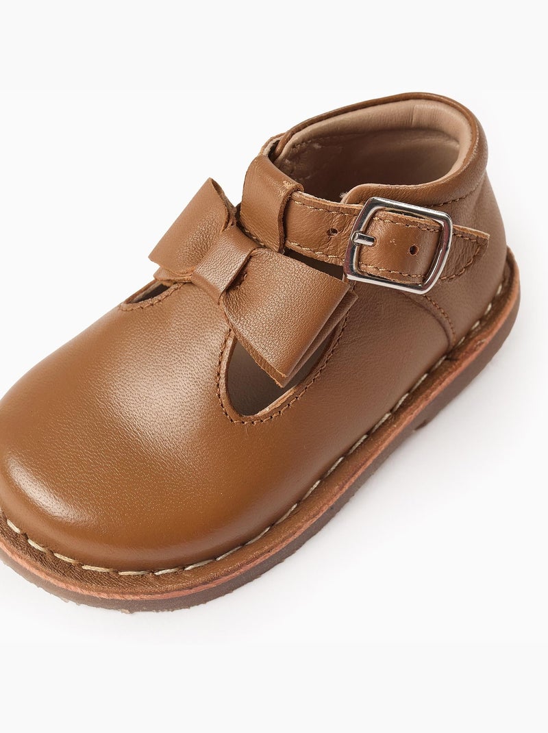 Chaussures en Cuir avec Nœud Mary Jane Beige foncé - Kiabi