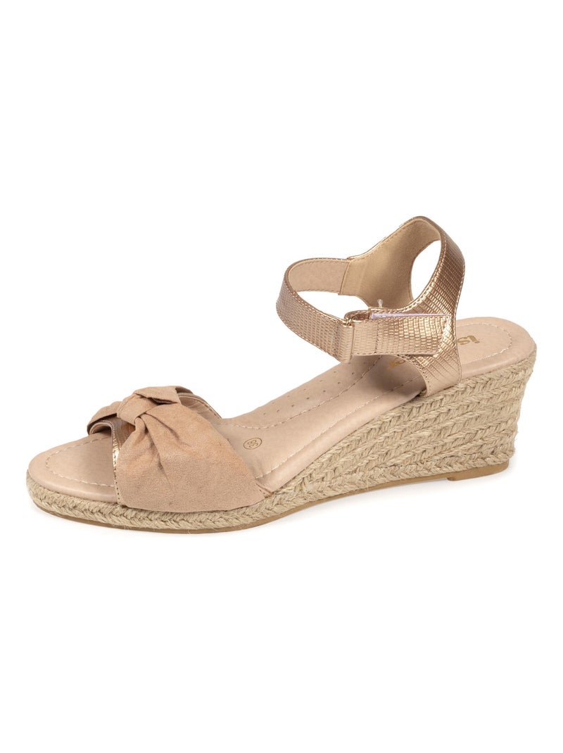 Chaussures Espadrilles à talon 6 cm et bout ouvert détail nœud Beige - Kiabi