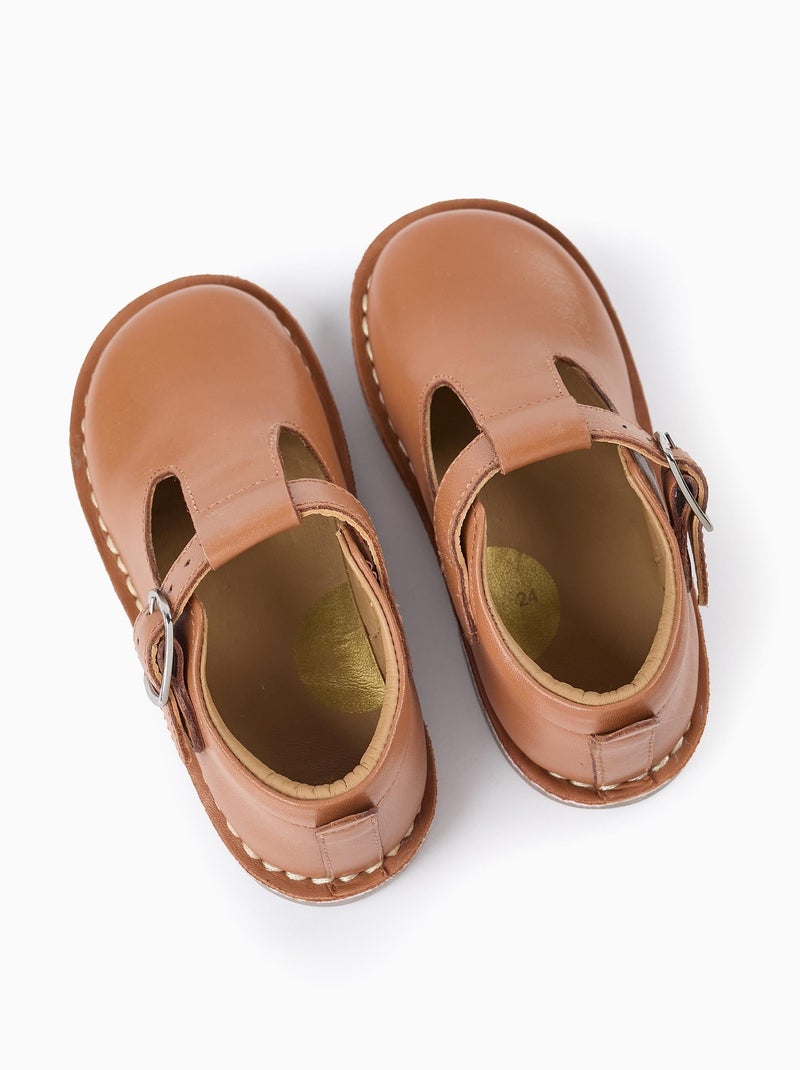 Chaussures Mary Jane en Cuir Beige foncé - Kiabi