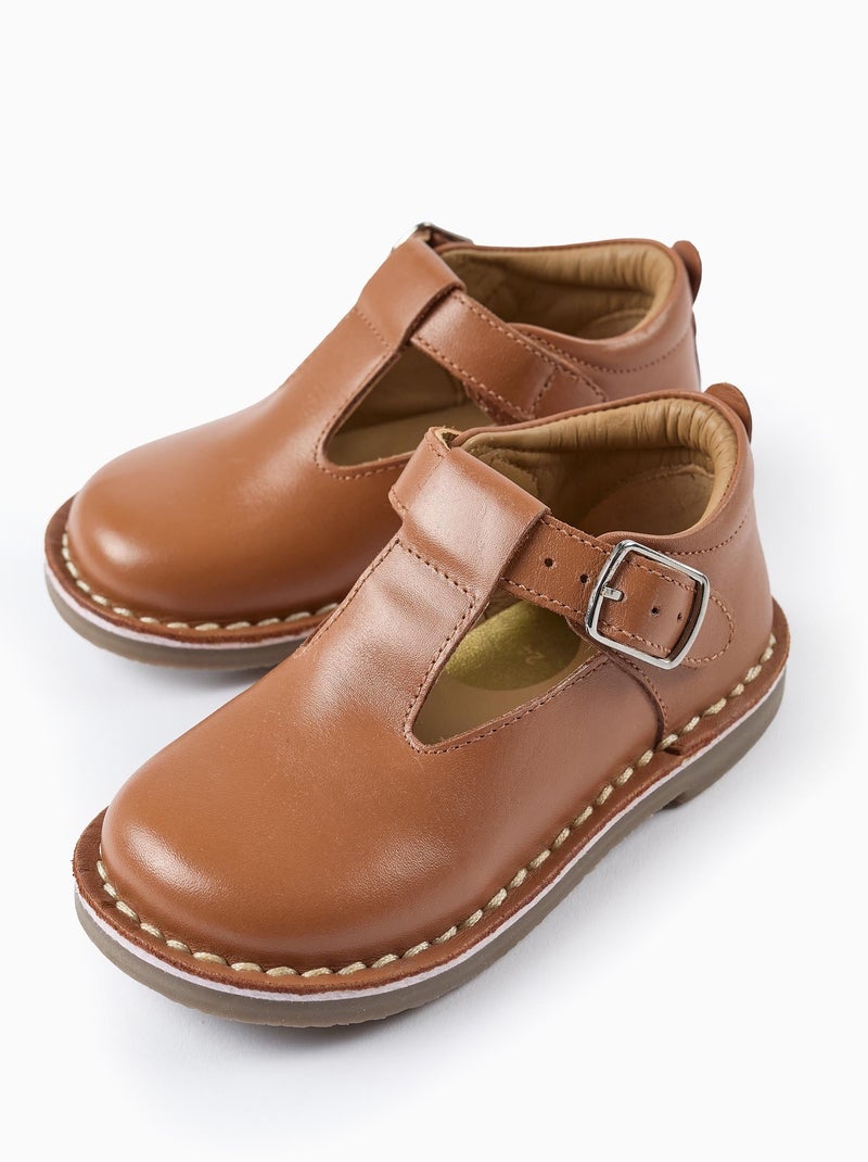 Chaussures Mary Jane en Cuir Beige foncé - Kiabi