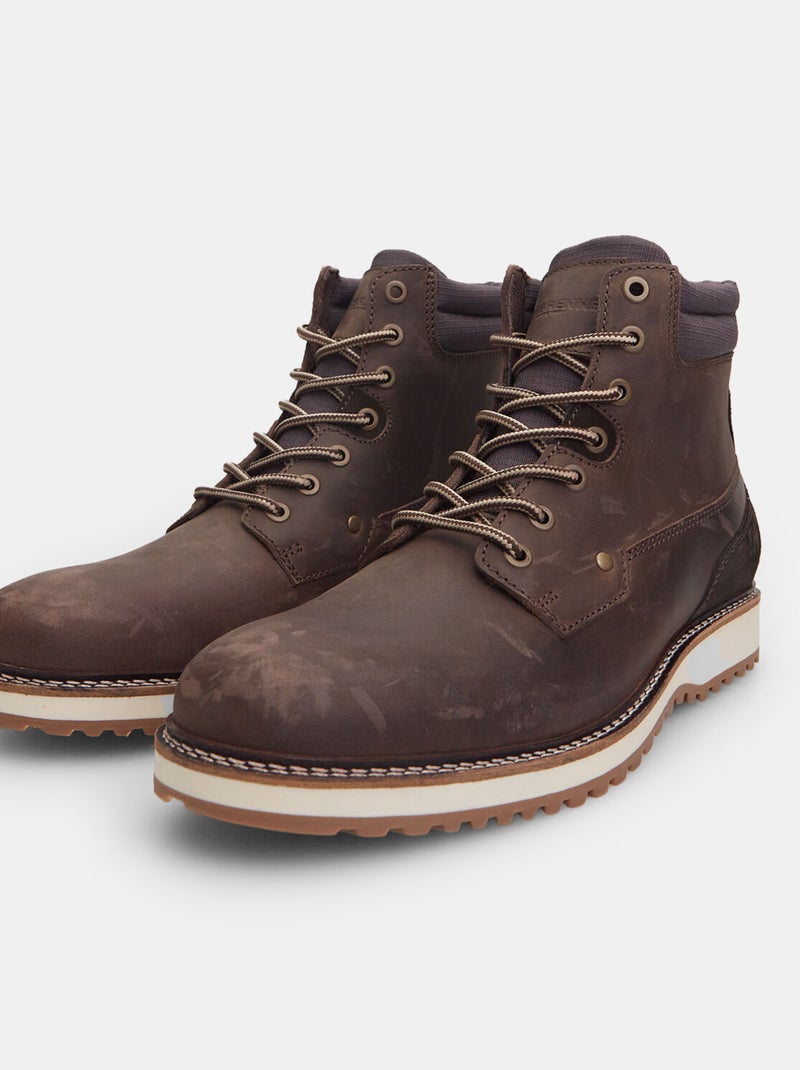 Chaussures montantes en cuir Weinbrenner BATA Marron - Kiabi