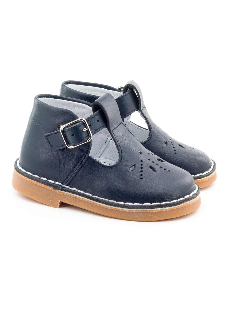Chaussures Premiers-Pas en Cuir - Boni Mini-Henry Bleu marine - Kiabi