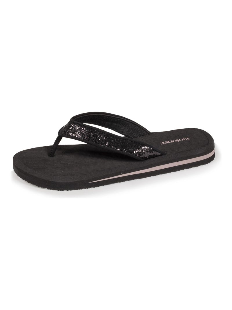 Chaussures Tongs avec tige à paillette Noir - Kiabi