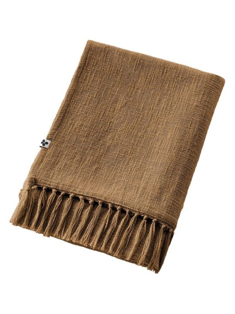 Chemin de lit & Edredon - L'effet papillon - 100% Coton Camel - Kiabi