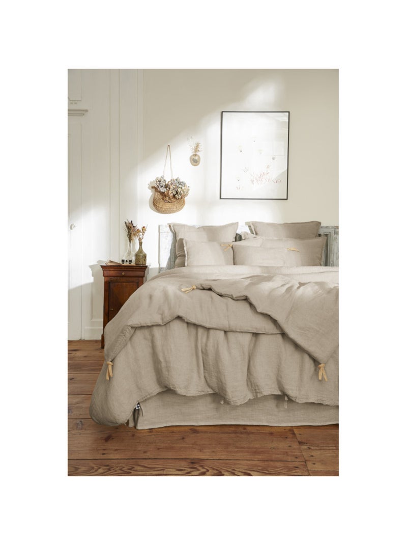 Chemin de lit & Edredon - L'effet papillon - 100% Lin lavé Beige sable - Kiabi