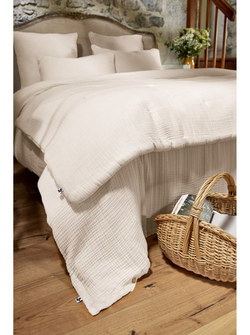 Chemin de lit & Edredon - L'effet papillon - 100% Quadruple gaze de coton 220 gr/m² Beige foncé - Kiabi