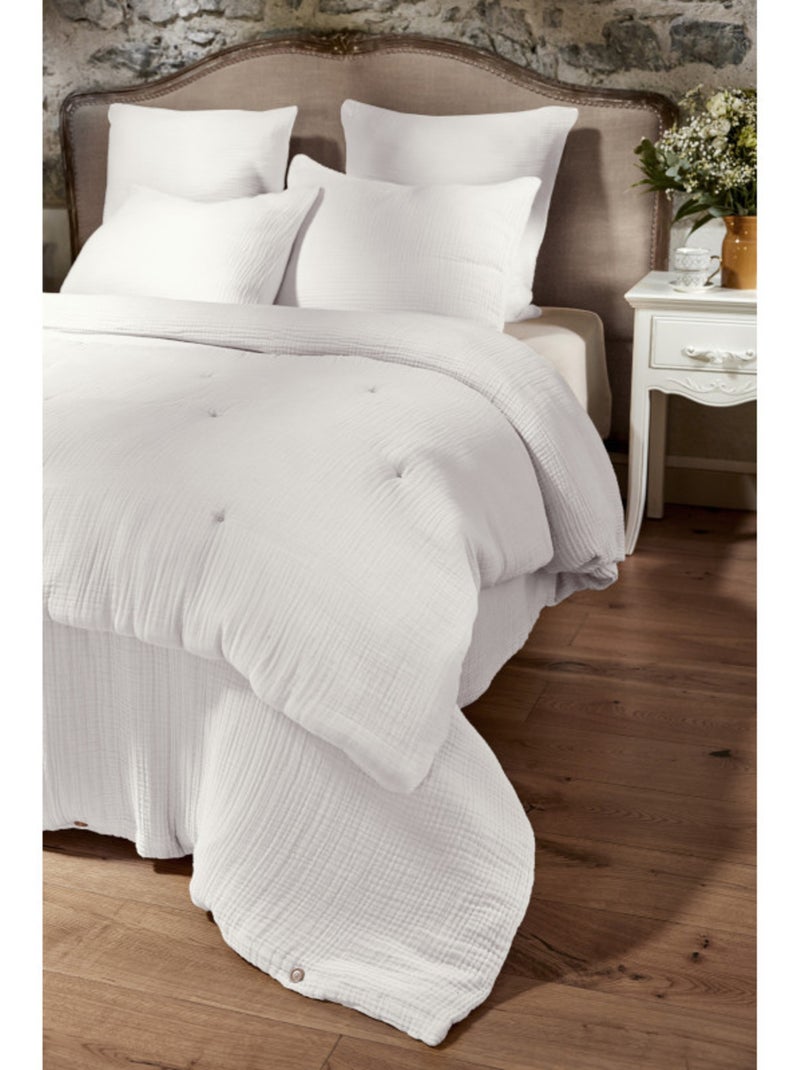 Chemin de lit & Edredon - L'effet papillon - 100% Quadruple gaze de coton 220 gr/m² Blanc cassé - Kiabi