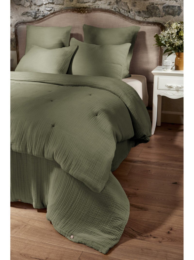 Chemin de lit & Edredon - L'effet papillon - 100% Quadruple gaze de coton 220 gr/m² Vert chèvrefeuille - Kiabi