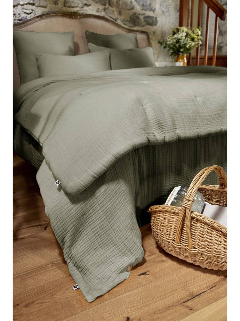 Chemin de lit & Edredon - L'effet papillon - 100% Quadruple gaze de coton 220 gr/m² Vert chèvrefeuille - Kiabi