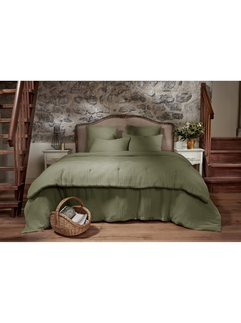 Chemin de lit & Edredon - L'effet papillon - 100% Quadruple gaze de coton 220 gr/m² Vert chèvrefeuille - Kiabi