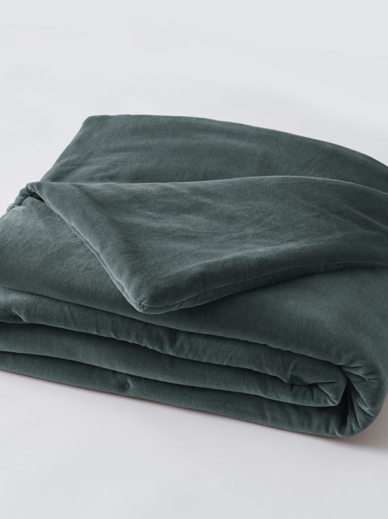 Chemin de lit & Edredon - L'effet papillon - 100% Velours de coton Bleu ardoise - Kiabi