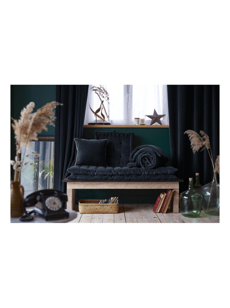 Chemin de lit & Edredon - L'effet papillon - 100% Velours de coton Bleu nuit - Kiabi