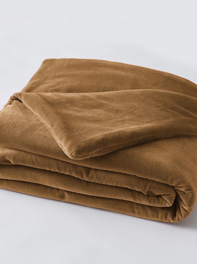 Chemin de lit & Edredon - L'effet papillon - 100% Velours de coton Camel - Kiabi